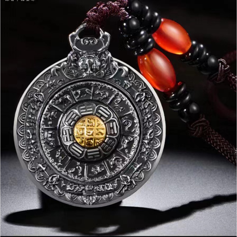 Vintage Jiugongge Pendant Rotatable Pure Silver 999 Sterling Couple