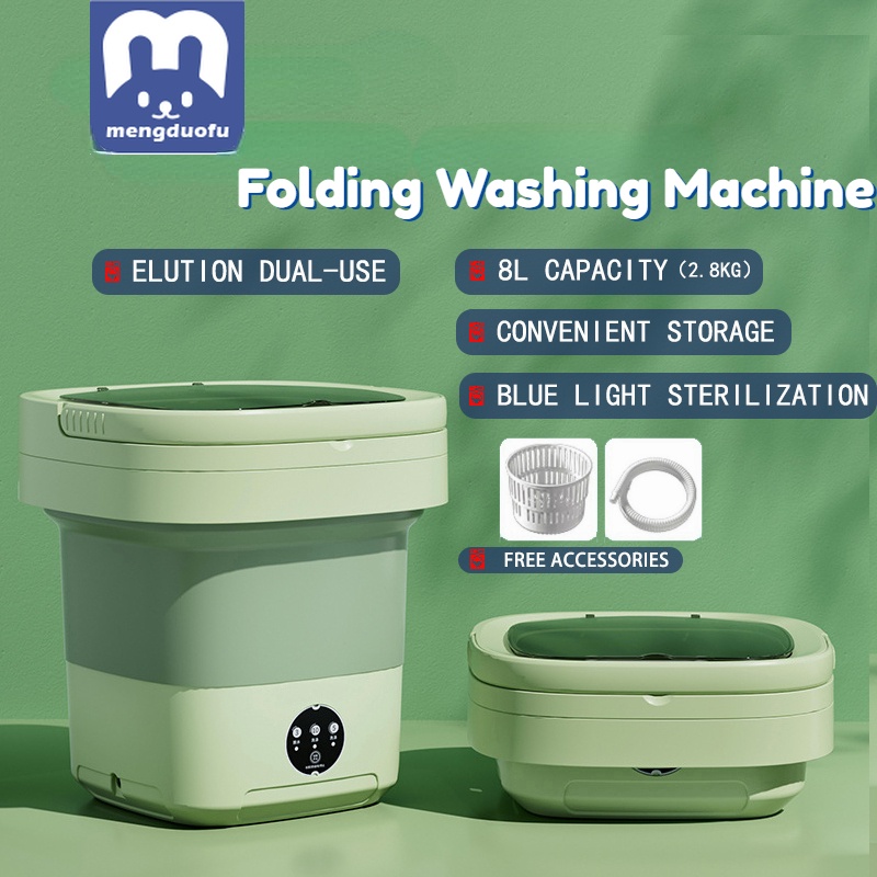 [SG Stock] 2 in 1Mini Folding Washing Machine With Drain 8L Portable Mesin Basuh Automatic Travel Laundry Washer Baby Socks Bra小型迷你洗衣机