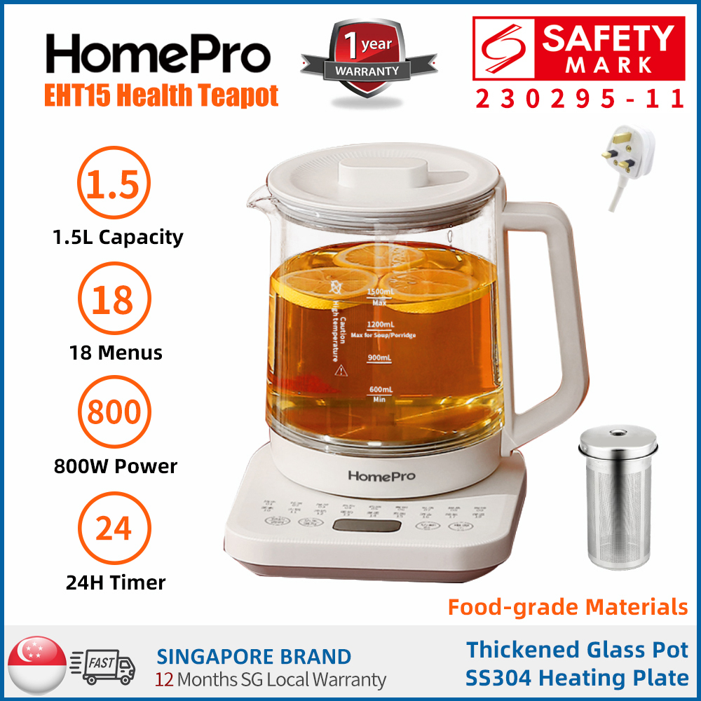 HomePro EHT15 Electric Health Teapot/Multi-function Kettle/18 Menus/1.5L/3-pin SG Plug/SG Warranty