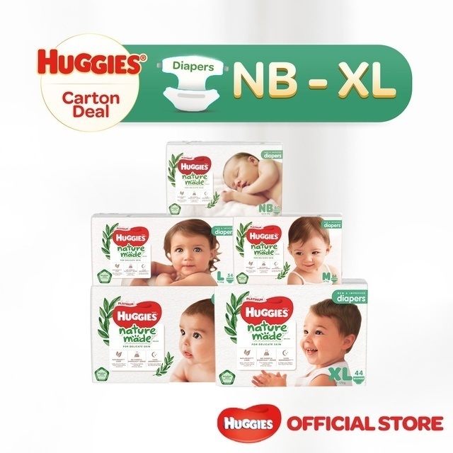 [1 Carton] Huggies Platinum Naturemade Tape Diapers NB-XL