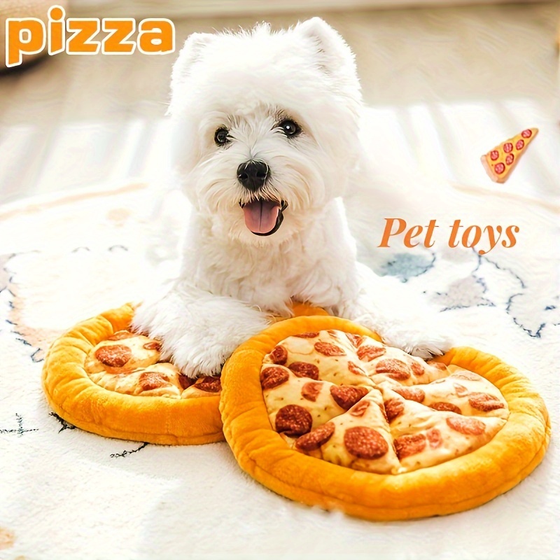1pc Pizza Doughnut Design Pet Teeth Scratching Plush Toy Durable Chewing Toy Dog Interaction